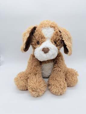 Little Miracles Puppy Dog Plush Brown White Shaggy Stuffed Animal Toy 10"